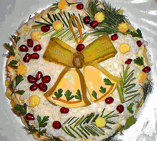Варианты украшения салата оливье на день рождения и на новый год 