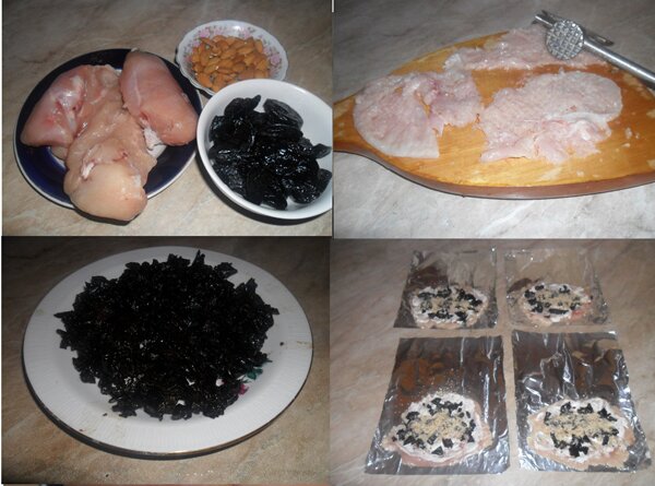 Рецепт приготовления блюда куриные рулетики с черносливом и орехами