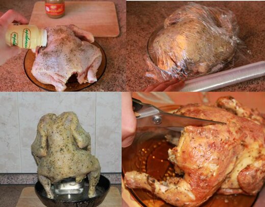 Рецепт приготовления блюда " Курица на банке в духовке " :