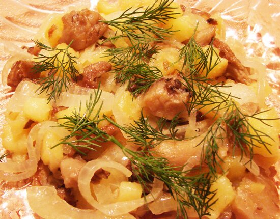 Рецепт приготовления картофеля тушеного с грибами :