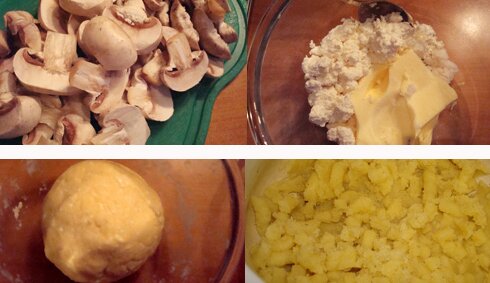 Ингредиенты для приготовления пирога с картофелем и грибами на творожном тесте :