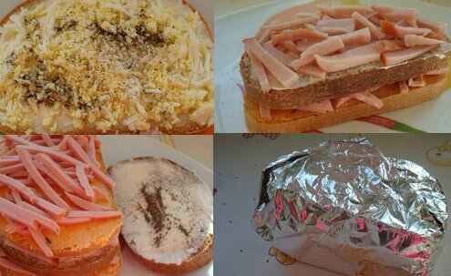 Ингредиенты для приготовления бутербродов с колбасой и сыром :