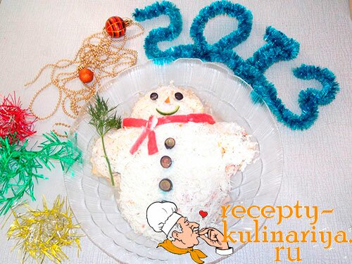 Новогодний салат Снеговик рецепт на новогодний стол 2013 с фото