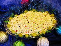 Ингредиенты для приготовления салата с крабовыми палочками на новогодний стол 2014