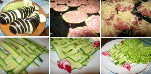Рецепт приготовления блюда " Баклажаны и кабачки запеченные в духовке с фаршем и сыром" :