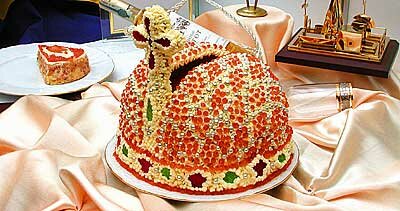 Торт Империя с икрой и семгой к праздничному новогоднему столу