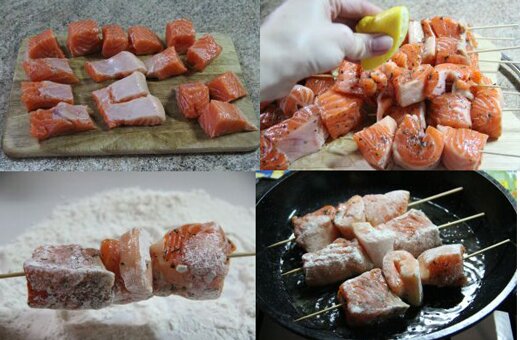 Рецепт приготовления блюда " Шашлык из форели с соусом " : 