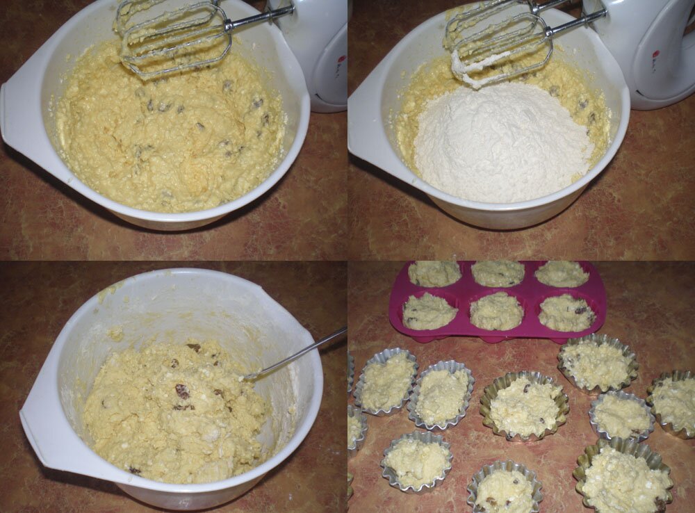 Рецепт приготовления кексов с изюмом и творогом